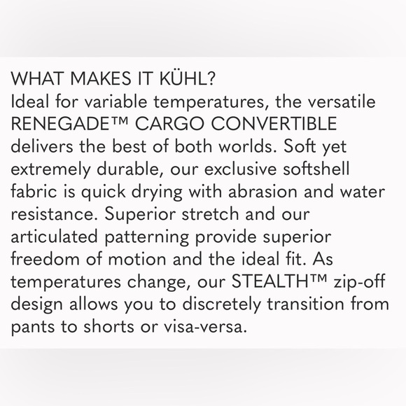 Kuhl Renegade Convertible Stealth Patented Zip Off System Pants in Khaki - 40x34 - Picture 7 of 8